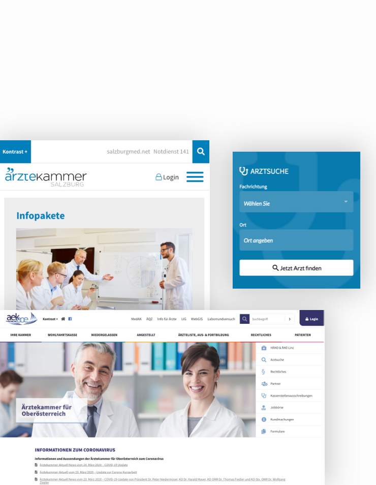 TYPO3 und Webdesign für die Portale der Ärztekammer OÖ und Salzburg