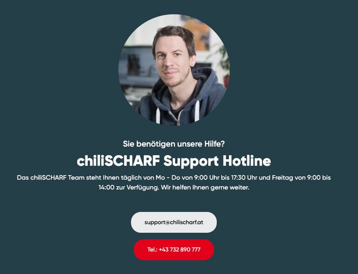 Supportversprechen auf www.chilischarf.at