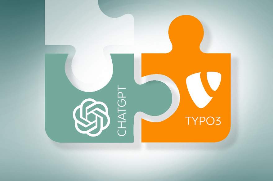Illustration, zwei Puzzleteile mit TYPO3 und ChatGPT Logo