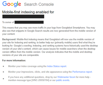 Mobile-First-Index - Nachricht in der Google Search Console